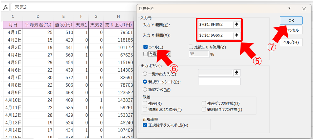 データ分析ツールを用いた重回帰分析の説明2