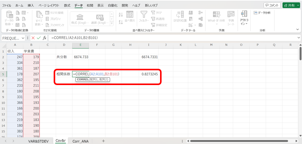 相関係数の算出方法